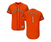 Men Houston Astros #1 Carlos Correa Orange FlexBase Authentic 2018 Gold Program Stitched Baseball Jersey