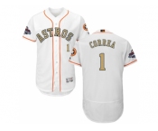 Men Houston Astros #1 Carlos Correa White FlexBase Authentic 2018 Gold Program Stitched Baseball Jersey