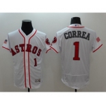 Men Houston Astros #1 Carlos Correa White Stars & Stripes 2016 Independence Day Flex Base Jersey