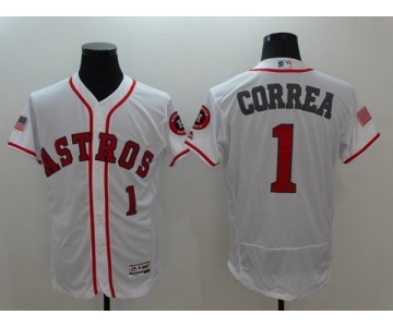 Men Houston Astros #1 Carlos Correa White Stars & Stripes 2016 Independence Day Flex Base Jersey