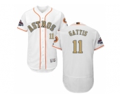 Men Houston Astros #11 Evan Gattis White FlexBase Authentic 2018 Gold Program Stitched Baseball Jersey