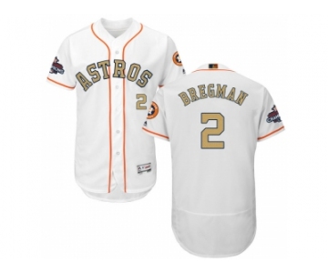 Men Houston Astros #2 Alex Bregman White FlexBase Authentic 2018 Gold Program Stitched Baseball Jersey