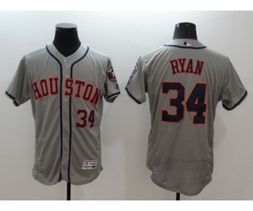 Men Houston Astros #34 Nolan Ryan Majestic Gray Flexbase Authentic Collection Player Jersey