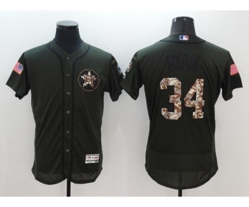 Men Houston Astros #34 Nolan Ryan Majestic Green Salute to Service Flexbase Authentic Collection Jersey