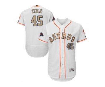 Men Houston Astros #45 Gerrit Cole White FlexBase Authentic 2018 Gold Program Cool Base Stitched Baseball Jersey