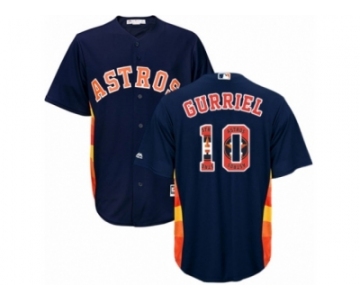 Men Majestic Houston Astros #10 Yuli Gurriel Authentic Navy Blue Team Logo Fashion Cool Base MLB Jersey