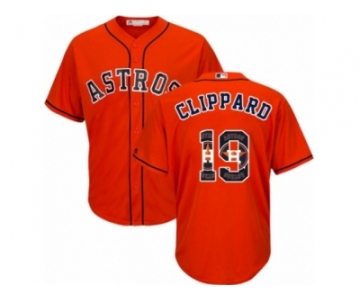 Men Majestic Houston Astros #19 Tyler Clippard Authentic Orange Team Logo Fashion Cool Base MLB Jersey