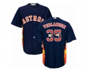 Men Majestic Houston Astros #35 Justin Verlander Authentic Navy Blue Team Logo Fashion Cool Base MLB Jersey