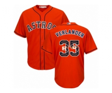 Men Majestic Houston Astros #35 Justin Verlander Authentic Orange Team Logo Fashion Cool Base MLB Jersey