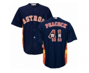 Men Majestic Houston Astros #41 Brad Peacock Authentic Navy Blue Team Logo Fashion Cool Base MLB Jersey