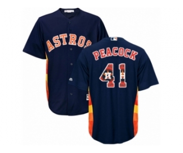 Men Majestic Houston Astros #41 Brad Peacock Authentic Navy Blue Team Logo Fashion Cool Base MLB Jersey