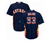 Men Majestic Houston Astros #53 Ken Giles Authentic Navy Blue Team Logo Fashion Cool Base MLB Jersey