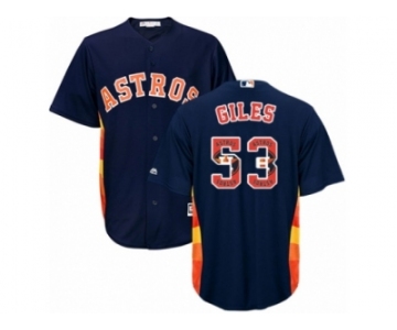 Men Majestic Houston Astros #53 Ken Giles Authentic Navy Blue Team Logo Fashion Cool Base MLB Jersey