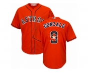 Men Majestic Houston Astros #9 Marwin Gonzalez Authentic Orange Team Logo Fashion Cool Base MLB Jersey