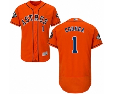 Men's Houston Astros #1 Carlos Correa Orange Alternate Flex Base Authentic Collection 2019 World Series Bound Baseball Jersey