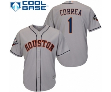 Men's Houston Astros #1 Carlos Correa Replica Grey Road Cool Base 2019 World Series Bound Baseball Jersey