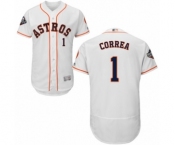 Men's Houston Astros #1 Carlos Correa White Home Flex Base Authentic Collection 2019 World Series Bound Baseball Jersey