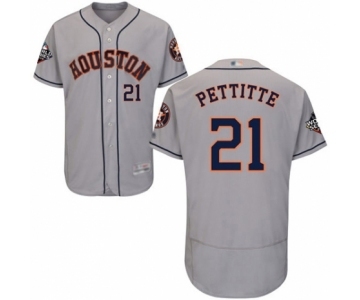 Men's Houston Astros #21 Andy Pettitte Grey Road Flex Base Authentic Collection 2019 World Series Bound Baseball Jersey