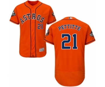 Men's Houston Astros #21 Andy Pettitte Orange Alternate Flex Base Authentic Collection 2019 World Series Bound Baseball Jersey