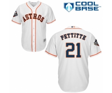 Men's Houston Astros #21 Andy Pettitte Replica White Home Cool Base 2019 World Series Bound Baseball Jersey