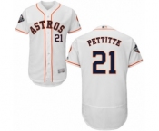 Men's Houston Astros #21 Andy Pettitte White Home Flex Base Authentic Collection 2019 World Series Bound Baseball Jersey