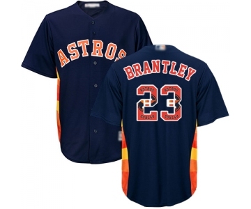 Men's Houston Astros #23 Michael Brantley Authentic Navy Blue Team Logo Fashion Cool Base Baseball Jersey