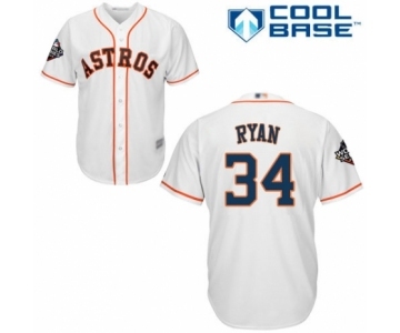 Men's Houston Astros #34 Nolan Ryan Replica White Home Cool Base 2019 World Series Bound Baseball Jersey