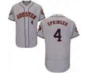 Men's Houston Astros #4 George Springer Grey Road Flex Base Authentic Collection 2019 World Series Bound Baseball Jersey