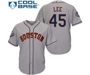 Men's Houston Astros #45 Carlos Lee Replica Grey Road Cool Base 2019 World Series Bound Baseball Jersey