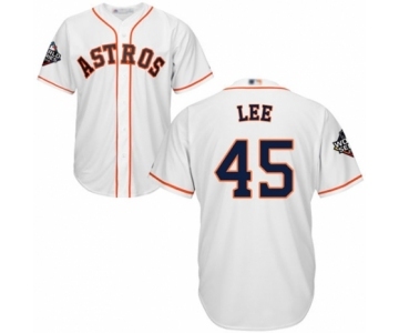 Men's Houston Astros #45 Carlos Lee Replica White Home Cool Base 2019 World Series Bound Baseball Jersey