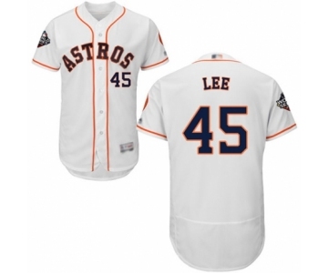 Men's Houston Astros #45 Carlos Lee White Home Flex Base Authentic Collection 2019 World Series Bound Baseball Jersey