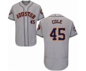 Men's Houston Astros #45 Gerrit Cole Grey Road Flex Base Authentic Collection 2019 World Series Bound Baseball Jersey