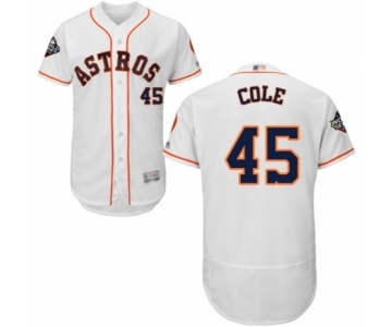 Men's Houston Astros #45 Gerrit Cole White Home Flex Base Authentic Collection 2019 World Series Bound Baseball Jersey