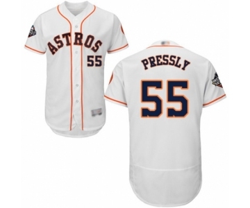 Men's Houston Astros #55 Ryan Pressly White Home Flex Base Authentic Collection 2019 World Series Bound Baseball Jersey