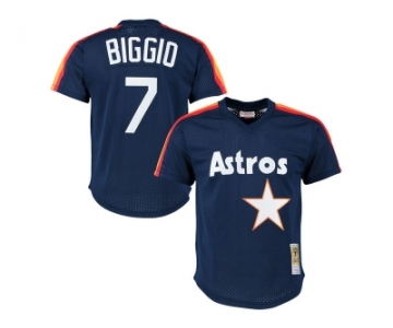 Men's Houston Astros #7 Craig Biggio Mitchell & Ness Navy Cooperstown Mesh Batting Practice Jersey