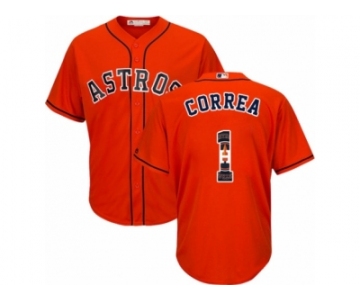 Men's Majestic Houston Astros #1 Carlos Correa Authentic Orange Team Logo Fashion Cool Base MLB Jersey