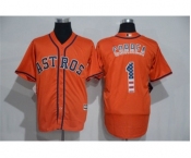 Men's Majestic Houston Astros #1 Carlos Correa Orange USA Flag Fashion MLB Jersey