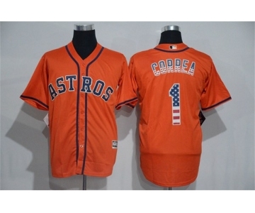 Men's Majestic Houston Astros #1 Carlos Correa Orange USA Flag Fashion MLB Jersey