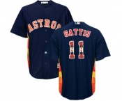 Men's Majestic Houston Astros #11 Evan Gattis Authentic Navy Blue Team Logo Fashion Cool Base MLB Jersey