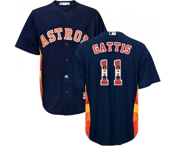 Men's Majestic Houston Astros #11 Evan Gattis Authentic Navy Blue Team Logo Fashion Cool Base MLB Jersey