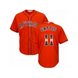 Men's Majestic Houston Astros #11 Evan Gattis Authentic Orange Team Logo Fashion Cool Base MLB Jersey