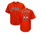 Men's Majestic Houston Astros #11 Evan Gattis Authentic Orange Team Logo Fashion Cool Base MLB Jersey