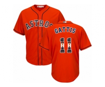 Men's Majestic Houston Astros #11 Evan Gattis Authentic Orange Team Logo Fashion Cool Base MLB Jersey