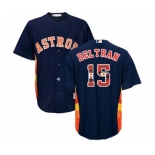 Men's Majestic Houston Astros #15 Carlos Beltran Authentic Navy Blue Team Logo Fashion Cool Base MLB Jersey