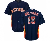 Men's Majestic Houston Astros #15 Carlos Beltran Authentic Navy Blue Team Logo Fashion Cool Base MLB Jersey