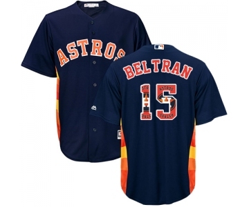 Men's Majestic Houston Astros #15 Carlos Beltran Authentic Navy Blue Team Logo Fashion Cool Base MLB Jersey