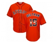 Men's Majestic Houston Astros #15 Carlos Beltran Authentic Orange Team Logo Fashion Cool Base MLB Jersey