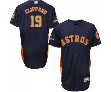 Men's Majestic Houston Astros #19 Tyler Clippard Navy Blue Alternate 2018 Gold Program Flex Base Authentic Collection MLB Jersey