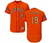 Men's Majestic Houston Astros #19 Tyler Clippard Orange Alternate 2018 Gold Program Flex Base Authentic Collection MLB Jersey