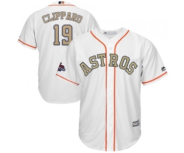 Men's Majestic Houston Astros #19 Tyler Clippard Replica White 2018 Gold Program Cool Base MLB Jersey